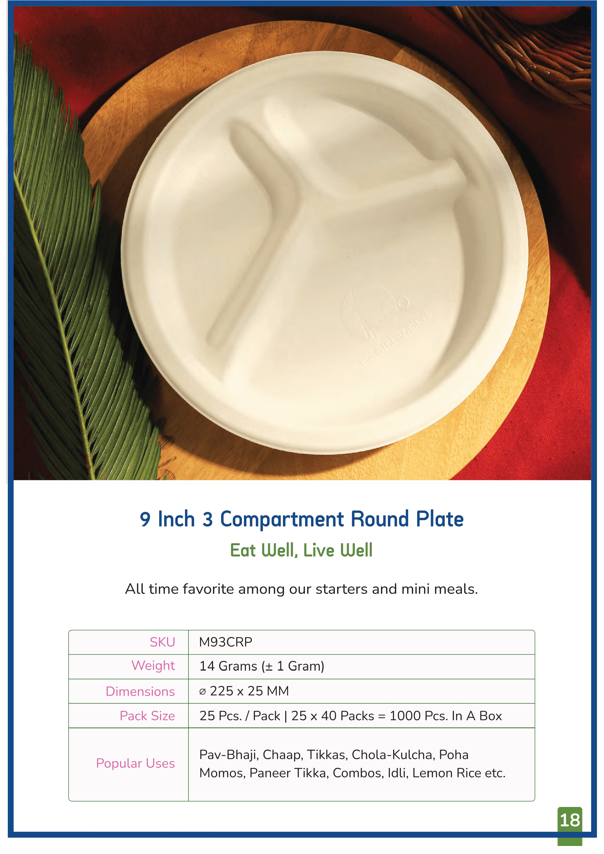 9 Inch 3 Compartment Round Plate